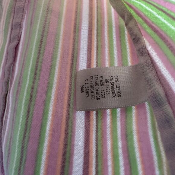 CJ Banks Womens Metal Button up Shirt Jacket Collar Striped Pink Size 1X - Picture 8 of 11